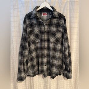 Wrangler Retro Charcoal Gray Plaid Cozy Fleece Button Down Shirt/Shacket 2XL